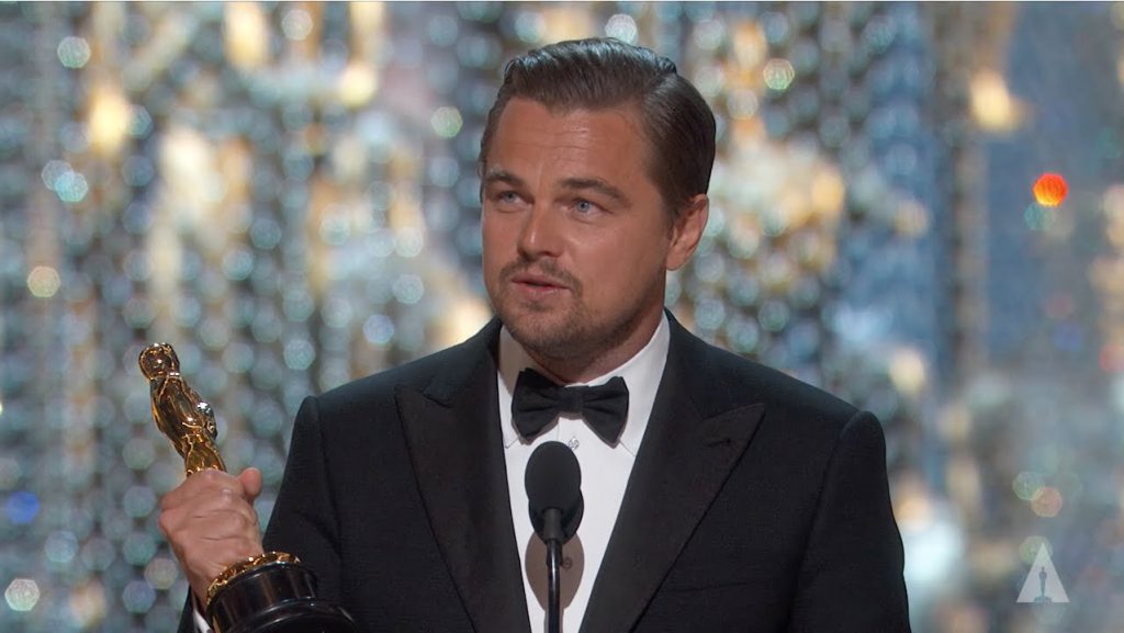 hot actor leonardo dicaprio at an awards show giving his acceptance speech