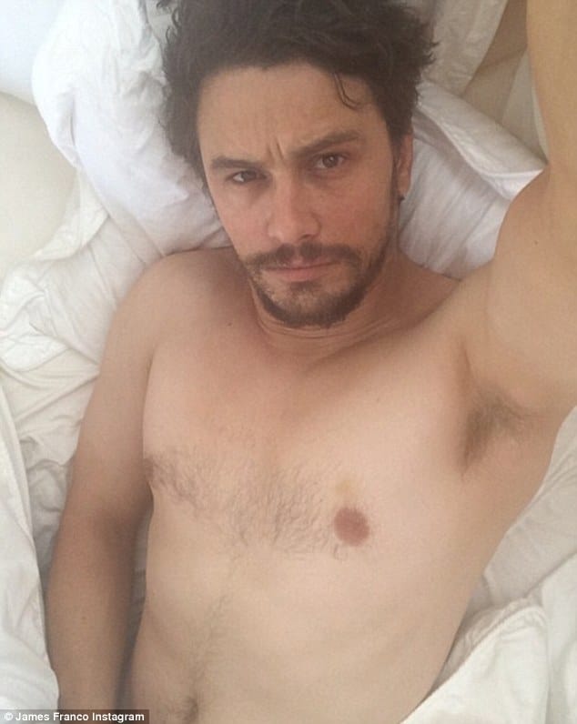 james franco naked in his bed grabbing his crotch taking a selfie