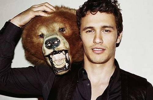 hot photo of james franco with a bear on his shoulder