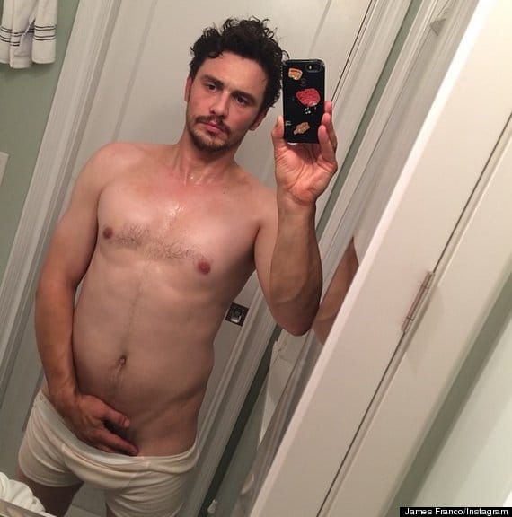 half naked james franco taking a seductive selfie with his hand on his cock and boxers pulled down