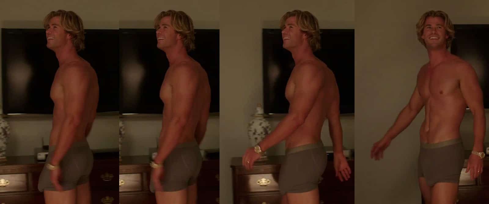 Chris Hemsworth cock in boxers exposed