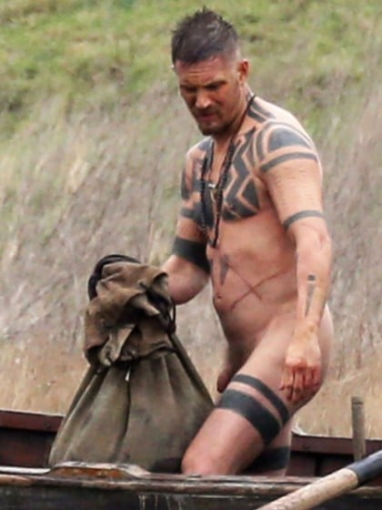 Tom Hardy with his cock showing in a river