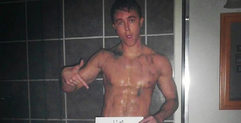 Ryan Kelley nude - Teen Wolf Actor with sign that says he is naked again