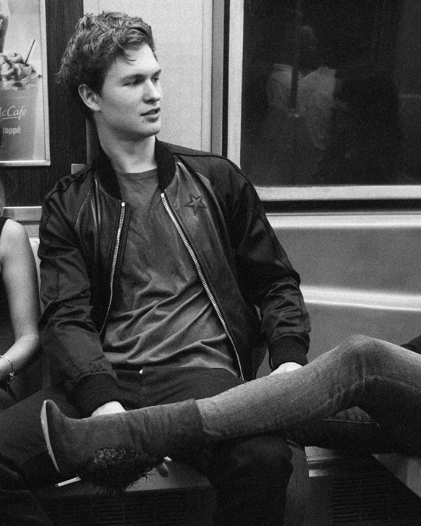 Ansel Elgort sexy leather