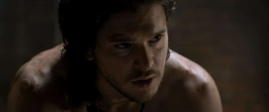 Kit Harington upclose shirtless Pompeii scene